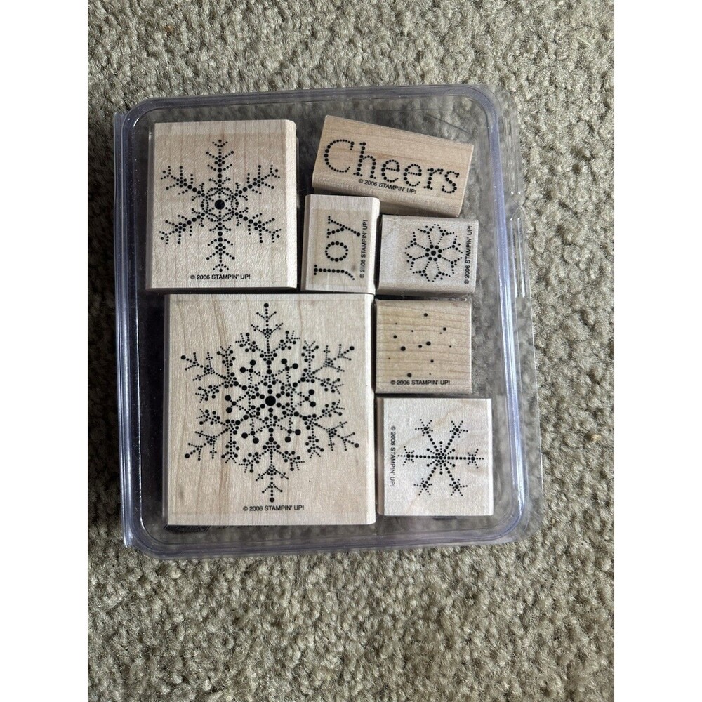 2006 Stampin Up! The Snowflake Spot Wood Mounted Rubber Stamp 7 piece Set CLEAN